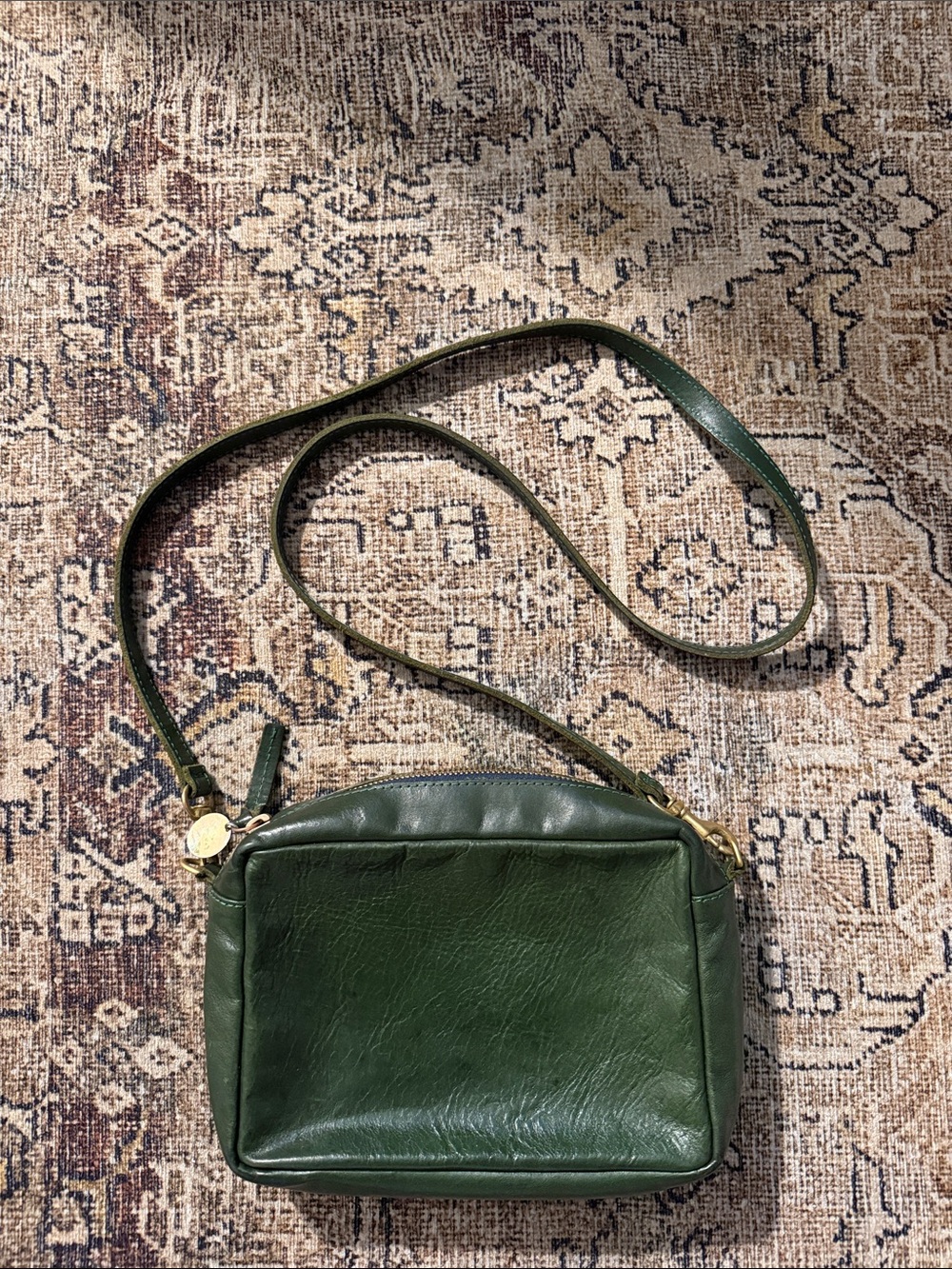 Dark Green Leather Crossbody Bag with Gold Hardware